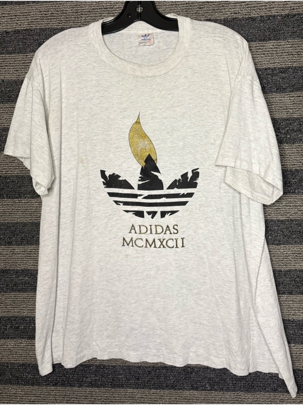 Vintage 80’s Adidas Black Trefoil & Gold Flame Single Stitch T-Shirt Men’s XL